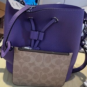 NWT Coach Purple rowan Bucket Bag with Pouch
